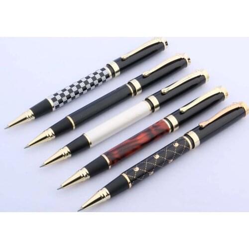 JINHAO 500 Executive Black With White Chessboard Golden Trim 0.5MM Roller ball Pen