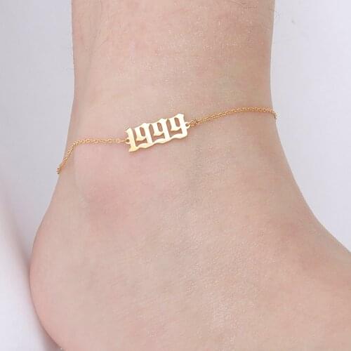 Skyrim 1989 to 2020 Birth Year Number Leg Ankle Bracelet Stainless Steel Gold Color Foot Custom Anklet for Women Jewelry Gifts