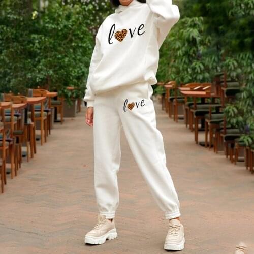 Letter Printed Womens Set Fleece Hooded Sweatshirt+Pants Two Piece Sets Tracksuit Female Spring Streetwear Ladies Set Oversized