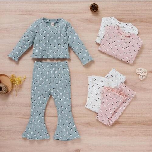 Pudcoco 2Pcs Tracksuit Baby Girls Boys Floral Long Sleeve T-Shirt Tops+Flare Pants Outfit Sets Casual New Sleepwear Loungewear