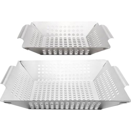 Heavy Duty Stainless Steel Barbecue Veggie Grill Basket Large Square BBQ Accessories
