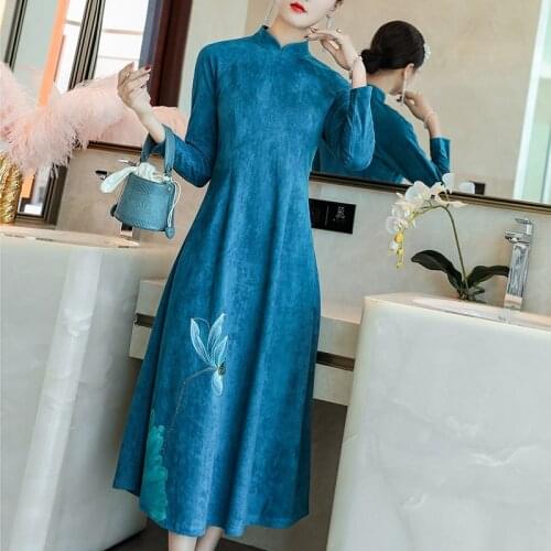 Vietnam Traditional Dress Cheongsam Vintage Oriental Chinese Qipao Cheongsams Slim Bodycon Dresses Long Ao Dai Dress 11777