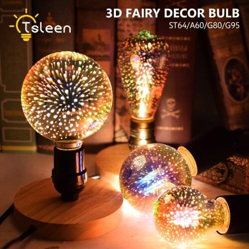 Vintage ST64 E27 LED Edison Glass 3D Decoration Holiday Lights Bulb Led Lamp Novelty Effect Light Decor Firework Novelty Light