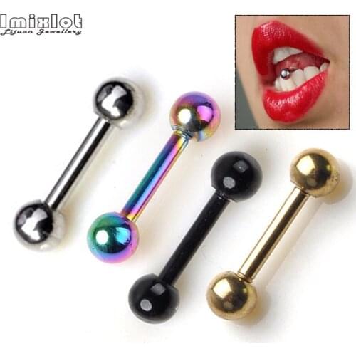 Imixlot 5pcs 4 Colors Stainless Steel Tongue Piercing Septum Industrial Barbell Earrings Tongue Rings Body Piercing Jewelry