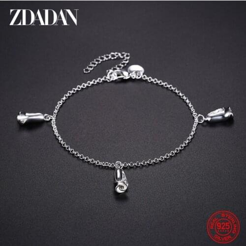 ZDADAN 925 Sterling Silver Rose Water Drop Pendant Bracelet For Woman Charm Wedding Engagement Fashion Party Jewelry