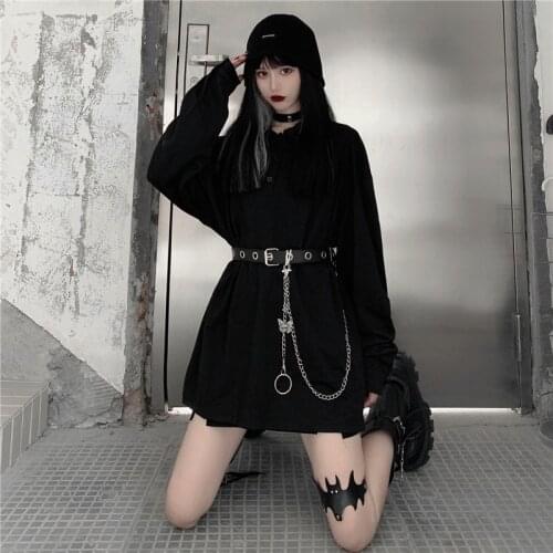 2020 Autumn Dark Vintage Fashion Gothic Women Dress Loose High Waist Mini Dress Turn-Down Collar Casual Party Female Vestidos