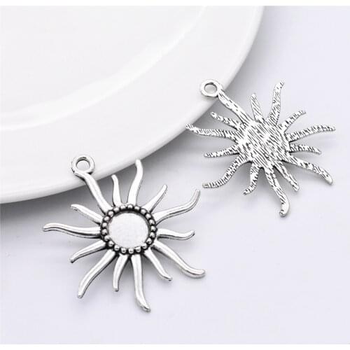 4pcs 12mm Inner Size Antique Silver Plated Sun Flower Style Cabochon Base Cameo Setting Charms Pendant