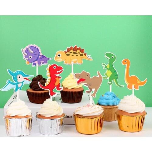 7pcs Cute Dinosaur Cup Cake Topper Dinosaur Party Dino Roar Birthday Jungle Safari Theme Kids Jurassic World Dino Decor