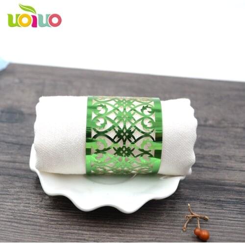 Free shipping laser cut paper hot sale metallic green napkin ring for party,wedding day