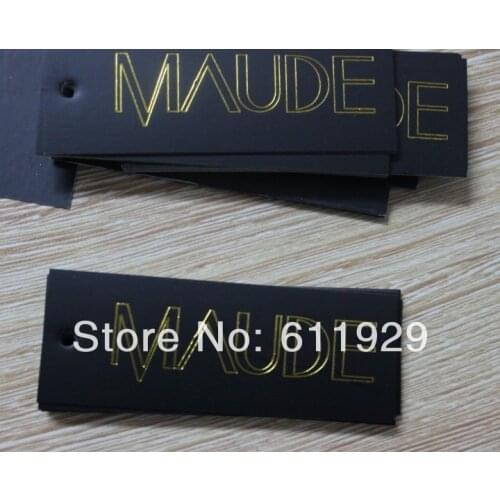 Free shipping customized golden logo stamping printing hang tag/clothing glossy paper swing tag/garment label/main label/brand