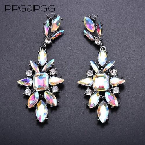PPG&PGG Shiny Crystal Statement Earings Maxi Trendy Hot Sale Boho Big Brand Stud Earrings Women Wedding Engagement Jewelry