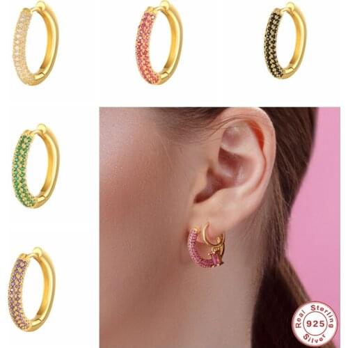 BOAKO 925 Sterling Silver Rose Red Purple Zircon Big Circle Hoop Earrings Luxury Round Crystal CZ Loops Piercing Ohrringe Jewels