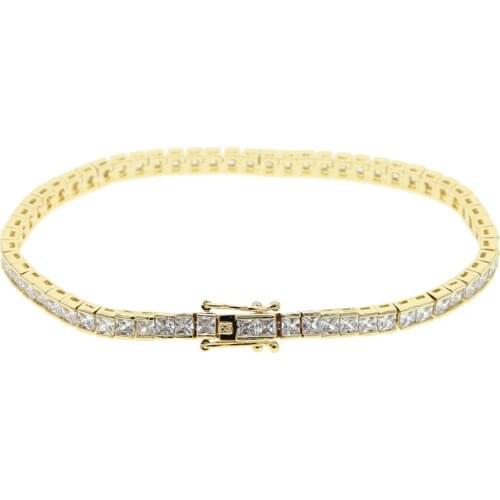 Iced Out 1 Row cz tennis chain Hip hop Bling sparking gold color Men Bracelet micro pave 5A cubic zirconia link Chain bracelet