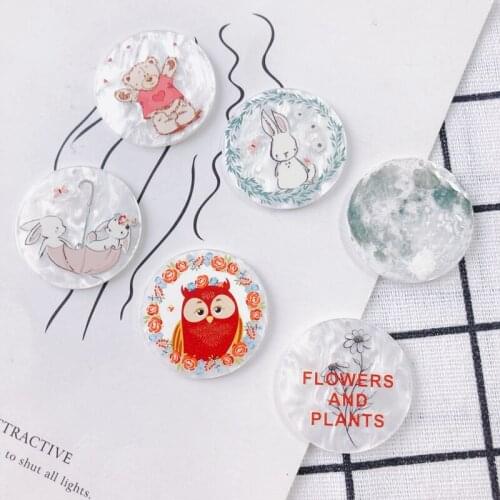 DIY jewelry accessories wholesale acrylic resin geometric round embossed rabbit owl patch pendant