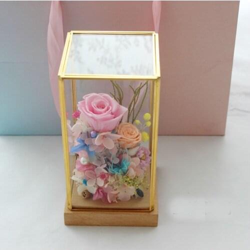 Preserved Immortal Fresh Flower Rectangle Glass Cover Valentine Day Gifts Home Living Room Decorations