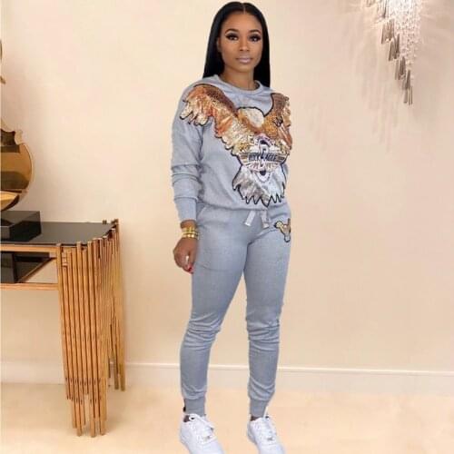 2 Two Piece Set Women Track Suit Tops And Pants Hooded Suit Fashion Big Sequins Jogging Femme Sets Two Piece Outfits Sweat Suits