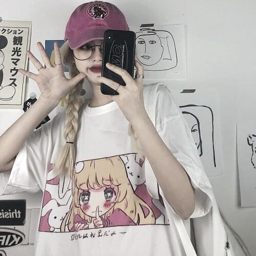 Harajuku Style Summer New Cute Japanese Comic Print Short-sleeved T-shirt Anime T-shirt Korean Loose Student Tops Graphic Tee