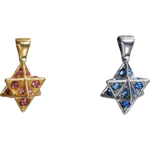 DoreenBeads Copper Merkaba Meditation Charms Silver Color Blue Pink Rhinestone 26mm(1") x 15mm( 5/8"), 1 Piece