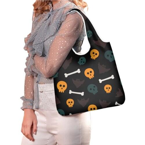Fashion Women Shopper Bags Halloween Pattern Lady Shoulder Shopping Bag Portable Reusable Casual Tote Woman Foldable Storage Bag