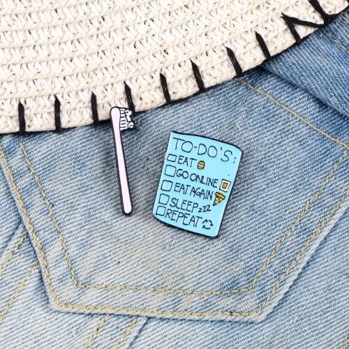 1PC Toothbrush Cup Enamel Pins Cute Daily Life To Do List Menu Brooch For Men Women Denim Hat Lapel Badges Jewelry Friends Gifts