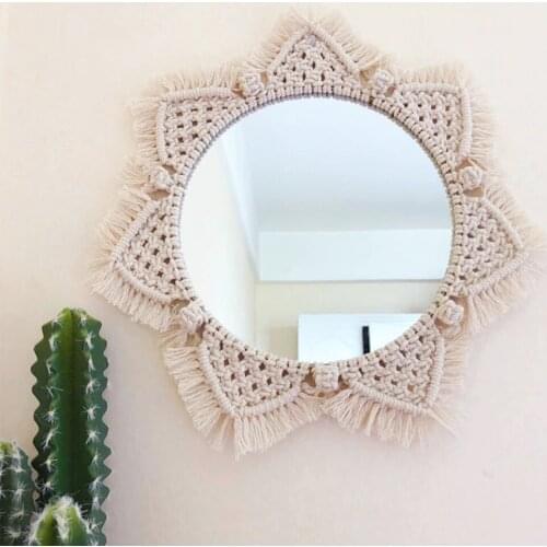 Wall Hanging Macrame Mirror Ins Nordic Hand-made Tapestry Home Porch Mirrors Photography Prop Decor for Bathroom Bedroom