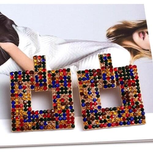 New Arrival Square Metal Colorful Crystals Earrings High-Quality Fashion Trend Jewelry Accessories For Women Wholesale