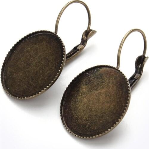 10pcs/lot Antique Bronze 20mm 25mm Round Earring Tray Bezel Blank Cabochon Base Fit DIY Earring Jewelry Making Findings