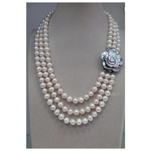 Triple strands 8-9 mm Natural South Sea White Pearl Necklace 18"-20 "