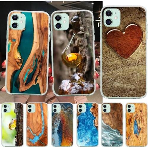 Resin WOOD Marble Colorful Phone Case For iphone 12 11 Pro Max Mini XS Max 8 7 6 6S Plus X 5S SE 2020 XR Silicone Soft Cover