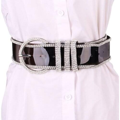 Lady luxury Shinny diamond transparent belt fashion jeans dress belt resin big head alloy round pin buckle Adjustable belt women