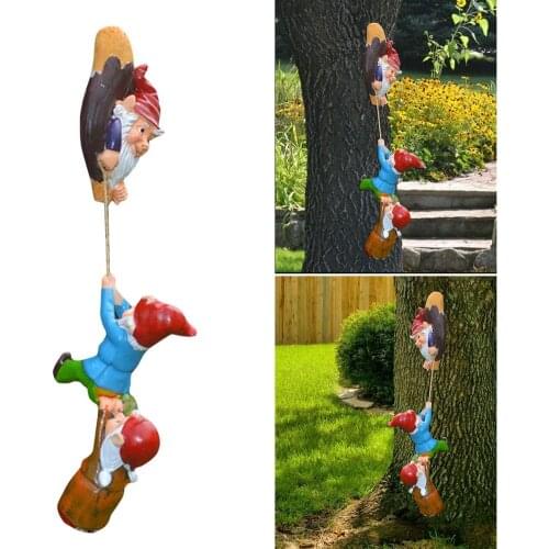Garden Climbing Gnome Sculpture Statue Cartoon Climbing Tree Dwarf Decor Art Wall Pendant For Home Decoration