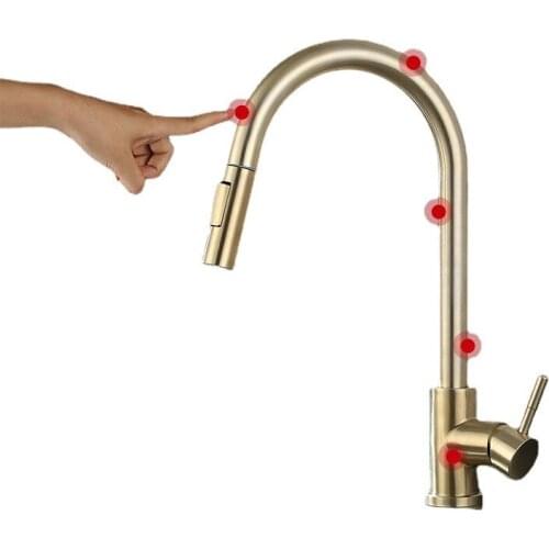 Kitchen touch sensing stainless steel faucet vegetable basin sensing drawable rotary domestic cold and hot faucet