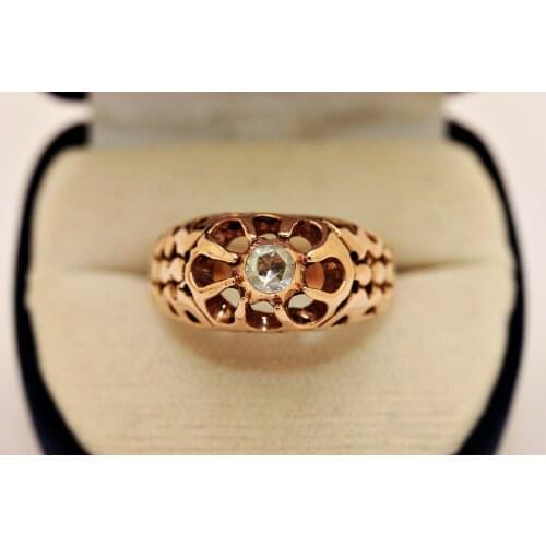OLD ORIGINAL 12K GOLD NATURAL DIAMOND ROSE CUT DIAMOND DECORATED PRETTY RING