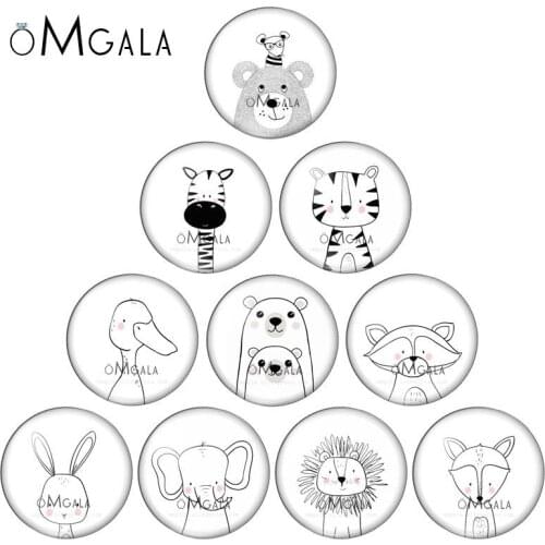 Cartoon Elephant Duck Bear Fox Lion Animals Drawings 8mm/10mm/ 12mm/Round photo glass cabochon demo flat back Making findings