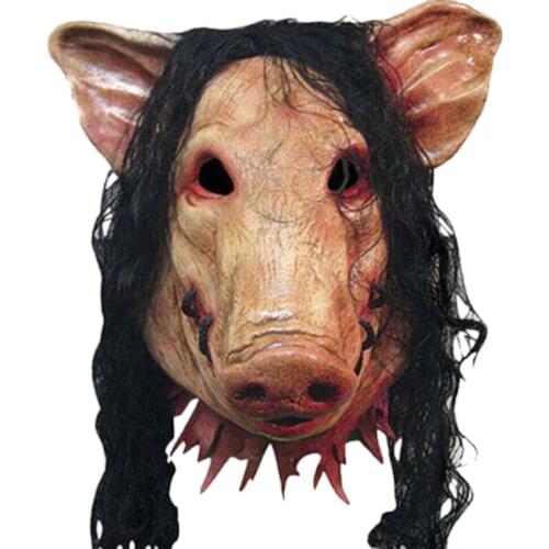 Halloween Scary Masks Novelty Pig Head Horror with Hair Masks Caveira Cosplay Costume Realistic Latex Festival Supplies Mask