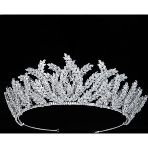 Tiaras and Crown HADIYANA Leaves Shape Vintage Girl Got Engaged Women Wedding Bride Hair Jewelry Zricon BC6014 Corona Princesa