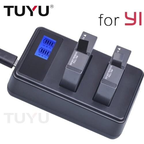 TUYU LCD Display Dual Charger for Xiaomi Yi 4K and New Yi Lite Yi 360 VR Action Cameras Battery with Charger 3Pcs AZ16-1 Battery