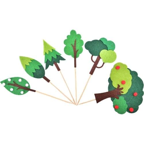 1set Dessert Cake Decoration Green Felt Tree Leaves Set Birthday Party Cake Topper