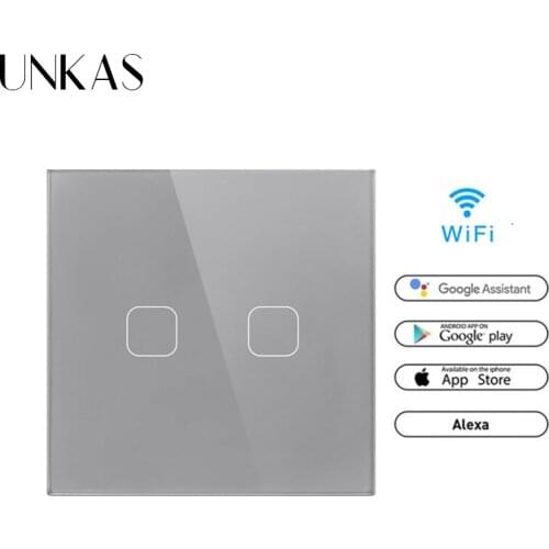 UNKAS EU Standard Google Home Amazon Alexa Voice Control 1/2 Gang Touch Switch Tuya Smartlife WiFi APP Control Light Switch