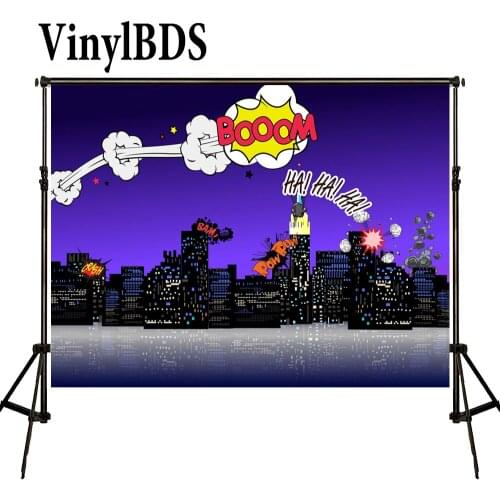 VinylBDS Children Cartoon Night City Backdrop Superhero Party Background Kids Birthday Party Newborn Photocall Backdrops
