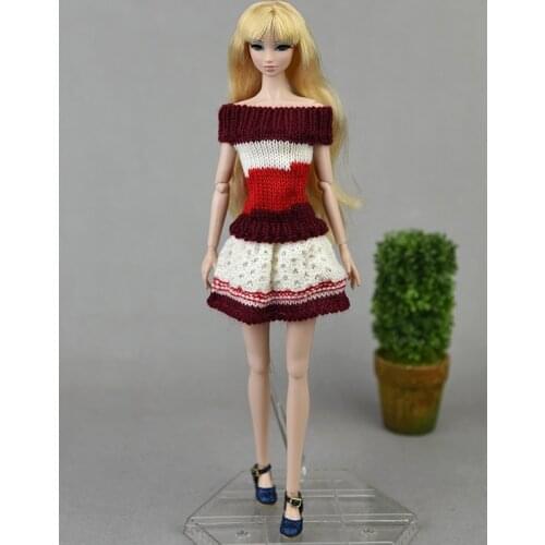 Wine White Knitted Doll Dress For Barbie Clothes Woven Outfits Winter Warm Sweater 1/6 BJD Dolls Accessories Kids DIY Toys Gifts
