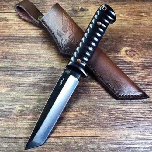 Japanese High hardness survival knife defensive knife outdoor knife tactical knife Ebony handle DC53 Steel blade Knife