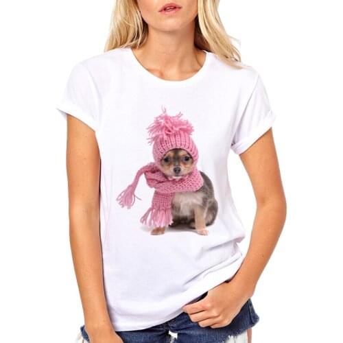 Women Fashion Cute t-shirt Chihuahua pug/Kitty angel/Yorkshire dog Printed Tee short sleeve Novelty design clothing