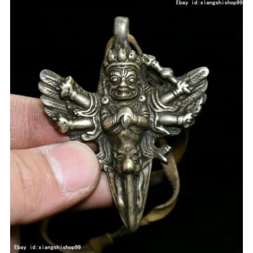 Tibet Buddhism Bronze Silver 6 Arms Mahakala Buddha Dorje Phurba FaQi pendant