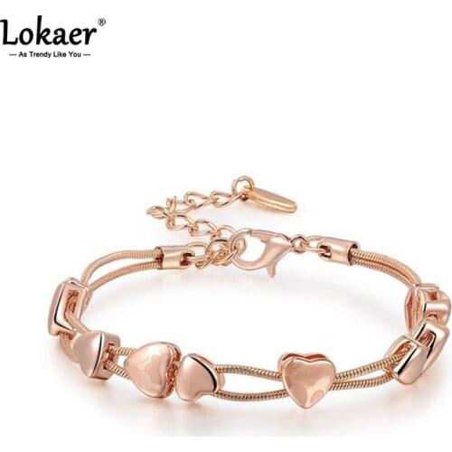 Lokaer Fashion Love Heart Charm Bracelets Bangles Bohemia Style Double Chain Bracelet Jewelry For Women Girls L2060304430