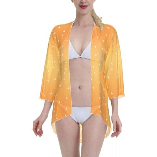 2021 Women Swimsuit Kimono Cardigan Anime Cosplay Costume Kisatsutai Zenitsu Summer Swimwear blouse