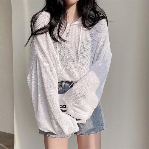 Alien Kitty Hooded Oversize Pullovers Sweaters High Street Chic Loose Autumn 2021 Thin Sexy Femme Casual Women New Vintage Tops