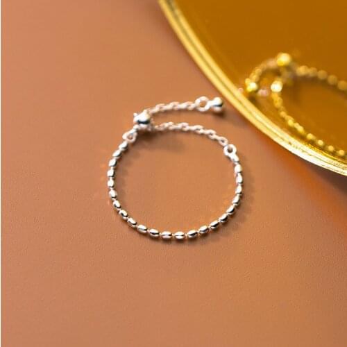 Genuine 925 Sterling Silver Rings for Women Teen Girls Beads Chain Adjustable Korean Fashion Minimalist Jewelry 2021