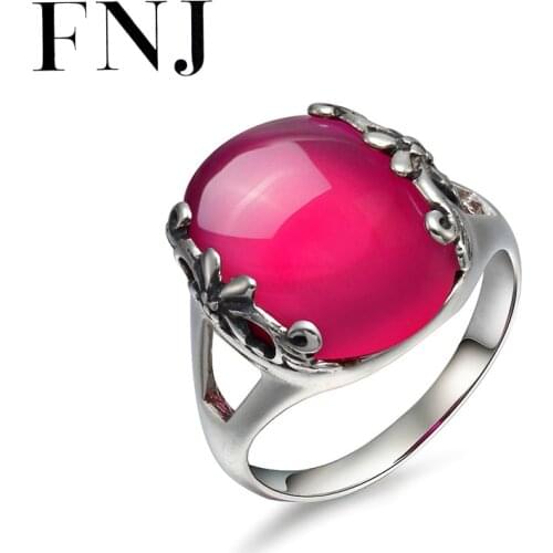 FNJ 925 Silver Ring for Women Jewelry 100% Original Pure S925 Silver Sterling Ring Rose Corundum