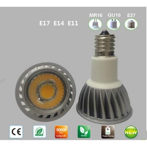10pcs/lot 3w 5W 6w E17 E14 E11 E27 Gu5.3 Gu10 Mr16 led cob 12V 110v 220v spotlight lamp cup bulb